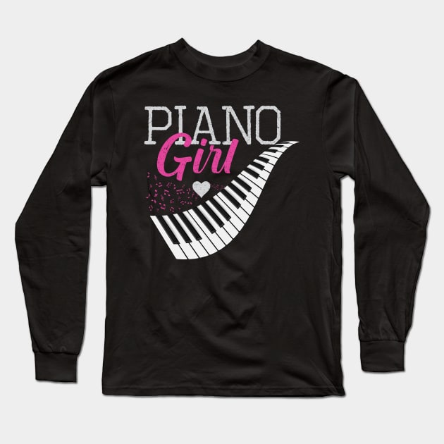 Funny Music Piano Girl Players Musical Instrument Piano Girl Long Sleeve T-Shirt by Msafi